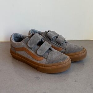 Vans Kids Gray and Tan Velcro Sneakers